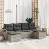 vidaXL 6-delna vrtna garnitura s blazinami svetlo sivi poli ratan | Shoptok.si