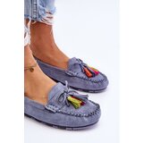 Boto Suede Loafers With Bow And Fringes Blue Dorine | shoptok.hr