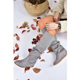 Fox Shoes Women's Gray Suede Boots with Hidden Wedge Heels | shoptok.hr