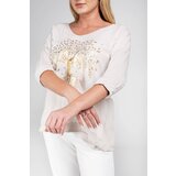 New collection Beige blouse with a print with an admixture of linen | Shoptok.si