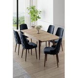 Hanah home trpezarijski set Nola, sto na razvlačenje i 6 stolica, ploča u dekoru travertina, braon noge, antracit tkanina Babyface | Eponuda.com