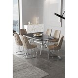 Hanah home trpezarijski set Epal, sto i 6 stolica, ploča u dekoru Sonata, hromirane noge, kapućino tkanina Babyface | Eponuda.com