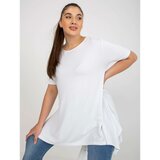 Fashion Hunters Plain white plus size blouse with a round neckline Cene
