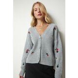Happiness İstanbul Women's Gray Floral Embroidered Button Knitwear Cardigan Cene