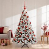  Umjetno božićno drvce s kuglicama 120 cm 150 LED lampica - Zelena i bijela 120 cm s LED-ima i crvenim lopticama | shoptok.hr