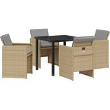 vidaXL 5-dijelni set za blagovanje u vrtu s jastučićima bež poli ratan, vrtni stol crni 80x80x73 cm staklo otporno na toplinu Cijene