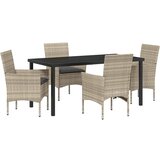 vidaXL 5-delna vrtna jedilna garnitura s blazinami svetlo siva poli ratan, vrtna miza črna 160x80x73 cm varnostno steklo Cene
