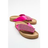 LuviShoes BEEN Women's Pink Stone Leather Flip Flops cene