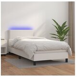  Box spring postelja z vzmetnico LED bel 100x200 cm umetno usnje | Shoptok.si