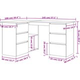  Kutni radni stol crni 145 x 100 x 76 cm konstruirano drvo | shoptok.hr