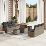 9 komada Vrtni Sofa Set s Jastučićima Sivi Poli Ratan Akacija Cijene