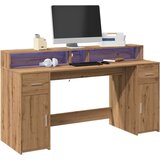 vidaXL Pisalna miza z LED lučkami artisan hrast 160x55x91 cm inž. les | Shoptok.si