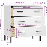  Komoda s 3 ladice bijela 77x40x79,5 cm od masivnog drva OSLO | shoptok.hr