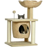 PawHut Majhno mačje drevo, 74 cm, z mačjo votlino, igralno žogico, ležiščem, bež, (5000238674) | Shoptok.si