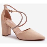 Boto Suede Court Shoes with Rhinestones Beige Lagra | Shoptok.si