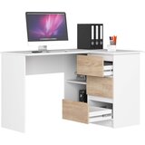 AKORD B16 Kotna Pisalna Miza, 3 Predali, Desna Izvedba, Bela/Hrast Sonoma, (5000333060) | Shoptok.si