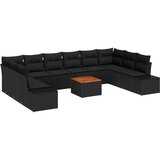 vidaXL 11-delni vrtni sofa set z blazinami črn poliratan akacija, (22092359) | Shoptok.si