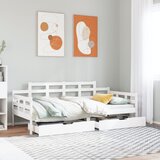 vidaXL Dnevna postelja s predali bela 90x190cm trdna borovina Cene