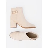 Shelvt Light beige ankle boots on a heel with a decorative buckle | Shoptok.si