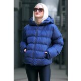 Madmext Women's Navy Blue Hooded Puffer Coat Cene