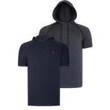 Dewberry DUAL SET T8570 HOODED MEN'S T-SHIRT-ANTHRACITE-NAVY BLUE Cene