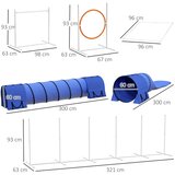  Set za agility za pse staza s preprekama za pse 1 guma 2 tunela 2 prepone 321 cm x 63 cm x 93 cm plava + crvena + bijela | shoptok.hr