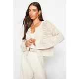 Trendyol With Stone Openwork/Perforated Crew Neck Knitwear Cardigan