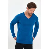Lafaba Men's Blue V-Neck Basic Knitwear Sweater