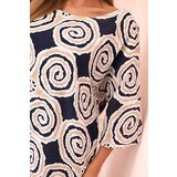 Kesi Włoski Women's cotton blouse with ethnic patterns and rolled-up sleeves navy blue | shoptok.hr