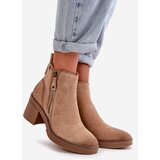 Boto Lined Women's Ankle Boots with Block Heel in Beige Velarilla | Shoptok.si
