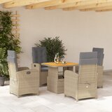  The Living Store Vrtna jedilna garnitura 5-delna z blazinami bež poli ratan - Vrtna Jedilna Garnitura, (21477228) | Shoptok.si