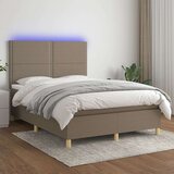  Box spring postelja z vzmetnico LED taupe 140x200 cm blago, (20726053) Cene