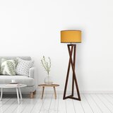  Maçka ceviz Ahşap lambader silindir hardal abajurlu walnutmustard floor lamp | ePonuda.com