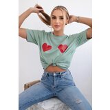 Kesi Cotton blouse with heart print dark mint | Shoptok.si