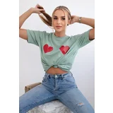 Kesi Cotton blouse with heart print dark mint