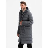 Ombre Men's long quilted jacket with lapels and lining - graphite | Shoptok.si