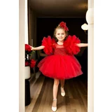 Dewberry N4732 Chiffon Sequined Girls Evening Dress-RED