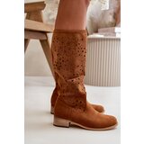 Boto Women's Low Heel Cutout Boots in Faux Suede with Zip Closure Camel Orchides | ePonuda.com