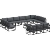 vidaXL Vrtna sedežna garnitura 14 pcs Črna 70 x 70 x 32 cm Aluminij | Shoptok.si