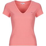 Tommy Jeans Majice s kratkimi rokavi TJW SLIM ESSENTIAL RIB V SS Rožnata Cene
