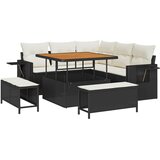 vidaXL 8-delna vrtna sedežna garnitura z blazinami Črn poli ratan Acacia, 3-delni vrtni jedilni set z blazinami Črn poli ratan Acacia | Shoptok.si