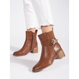 Shelvt Brown women's ankle boots on a heel with a buckle Cijene