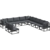 vidaXL Vrtna sedežna garnitura 11 pcs Črna 70 x 70 x 32 cm Aluminij | Shoptok.si