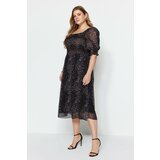 Trendyol Curve Black Patterned Gipple Woven Plus Size Dress Cene