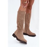 Boto Women's insulated flat-heeled eco suede boots Dark beige Delyssa | Shoptok.si