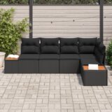 vidaXL set kauča za vrt od 5 dijelova s jastucima crni poli ratan akacija | shoptok.hr