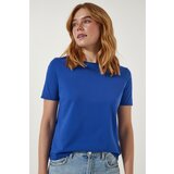 Happiness İstanbul Women's Blue Crew Neck Basic Knitted T-Shirt Cene