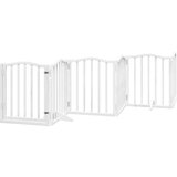 vidaXL Ograda za pse z vrati zložljiva 15 panelov bela 750 cm les | Shoptok.si