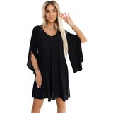 Numoco 597-1 LIVIA Elegant trapeze dress with butterfly sleeves - black with glitter | ePonuda.com