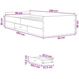  Okvir kreveta s pohranom s ladicama Siva Sonoma 80 x 200 cm | shoptok.hr